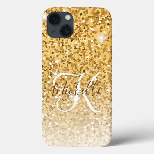 Girly Gold Glitter Sparkles Monogram Script Name Case-Mate iPhone Case (Achterkant)
