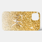 Girly Gold Glitter Sparkles Monogram Script Name Case-Mate iPhone Case (Achterkant (horizontaal))