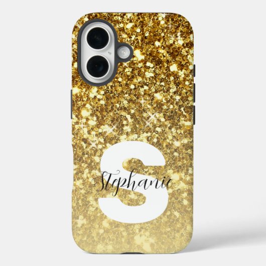 Girly Gold Glitter Sparkles Monogram Script Name Case-Mate iPhone Case (Achterkant)