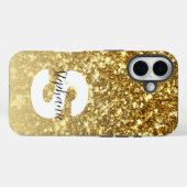 Girly Gold Glitter Sparkles Monogram Script Name Case-Mate iPhone Case (Achterkant (horizontaal))