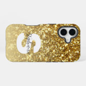 Girly Gold Glitter Sparkles Monogram Script Name iPhone 16 Hoesje (Achterkant horizontaal)