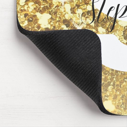 Girly Gold Glitter Sparkles Monogram Script Name Muismat (Hoek)