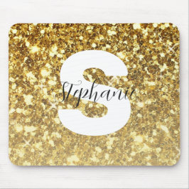 Girly Gold Glitter Sparkles Monogram Script Name Muismat