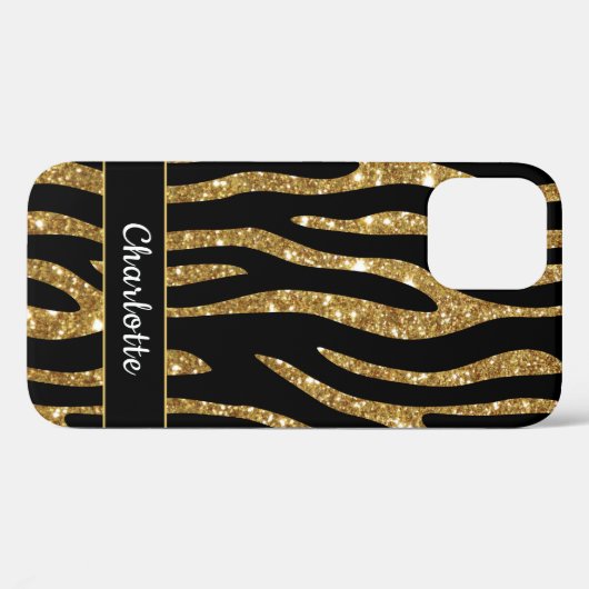 Girly Gold Glitter Tiger Stripe Name Case-Mate iPhone Case (Achterkant (horizontaal))