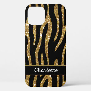 Girly Gold Glitter Tiger Stripe Name Case-Mate iPhone Case