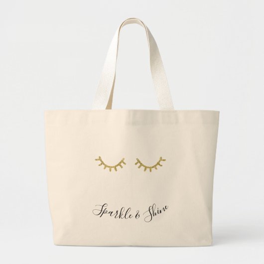 Girly Gold Glitter Wimpers Grote Tote Bag (Voorkant)