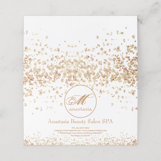 Girly Gold Glittery Luxury Monogram Beauty Salon Afsprakenkaart (Buitenkant ongevouwen)
