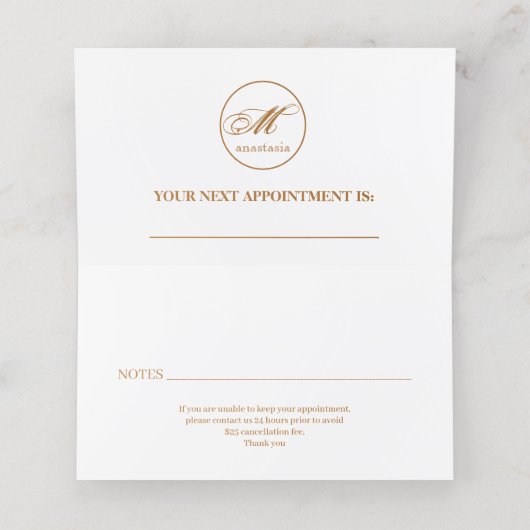 Girly Gold Glittery Luxury Monogram Beauty Salon Afsprakenkaart (Binnenkant ongevouwen)