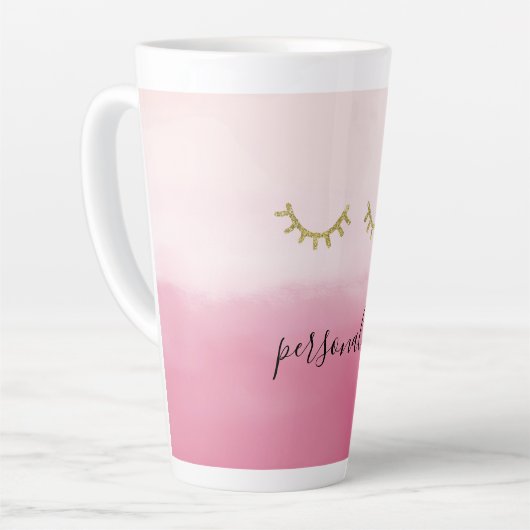 Girly Gold Glitz Eyelashes Pink Ombre Latte Mok (Linkerhoek)