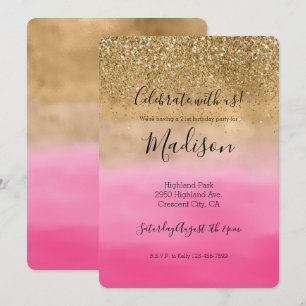 Girly Gold Glitzy Sparkle Glitter Roze Ombre Kaart