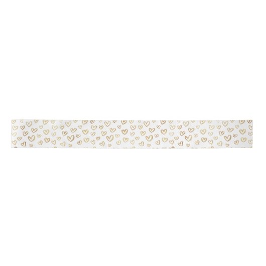Girly Gold Hearts Pattern on White Satijnen Lint (Voorkant)
