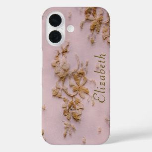 Girly Gold Lace Blush Roze Vrouwelijk en Elegant iPhone 16 Hoesje