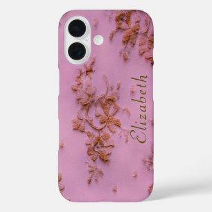 Girly Gold Lace Roze Vrouwelijk en Elegant iPhone 16 Hoesje