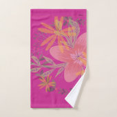 Girly Gold Leaf Fuchsia Flower Bad Handdoek (Handdoek)