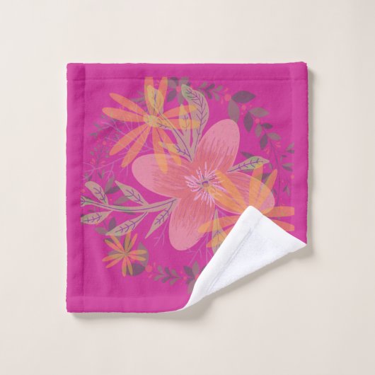 Girly Gold Leaf Fuchsia Flower Bad Handdoek (Wasdoekje)