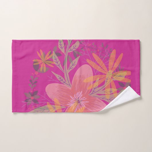 Girly Gold Leaf Fuchsia Flower Bad Handdoek (Handdoek)