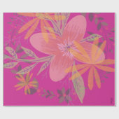 Girly Gold Leaf Fuchsia Flower Cadeaupapier (Vlak)