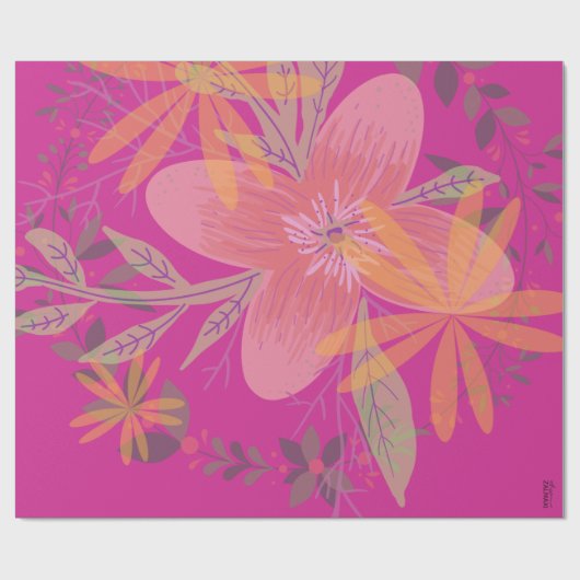 Girly Gold Leaf Fuchsia Flower Cadeaupapier (Vlak)