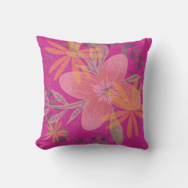 Girly Gold Leaf Fuchsia Flower Kussen