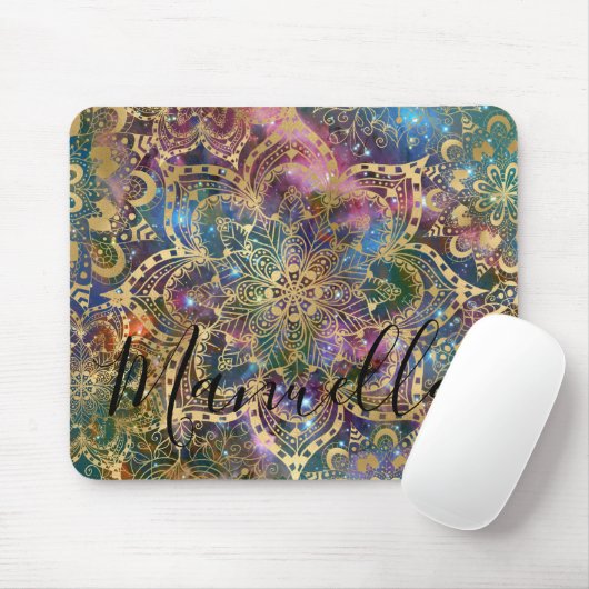 Girly Gold Mandala Galaxy Custom Name Monogram Muismat (Met muis)