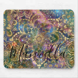 Girly Gold Mandala Galaxy Custom Name Monogram Muismat