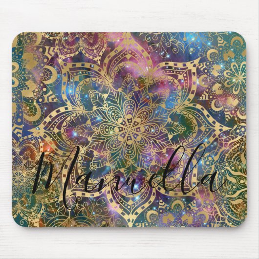 Girly Gold Mandala Galaxy Custom Name Monogram Muismat (Voorkant)