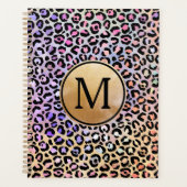 Girly Gold Monogram Iridescent Rainbow Leopard Planner (Voorkant)
