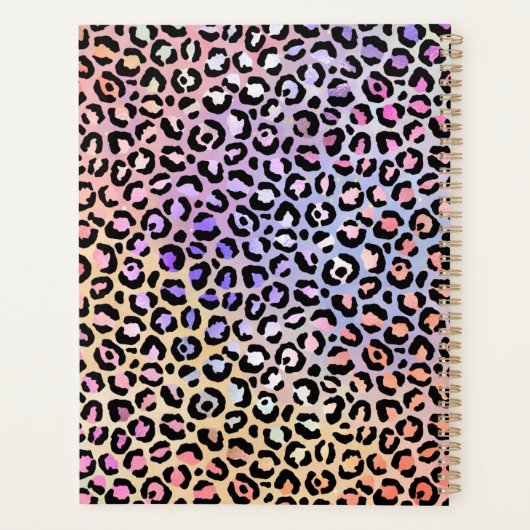 Girly Gold Monogram Iridescent Rainbow Leopard Planner (Achterkant)