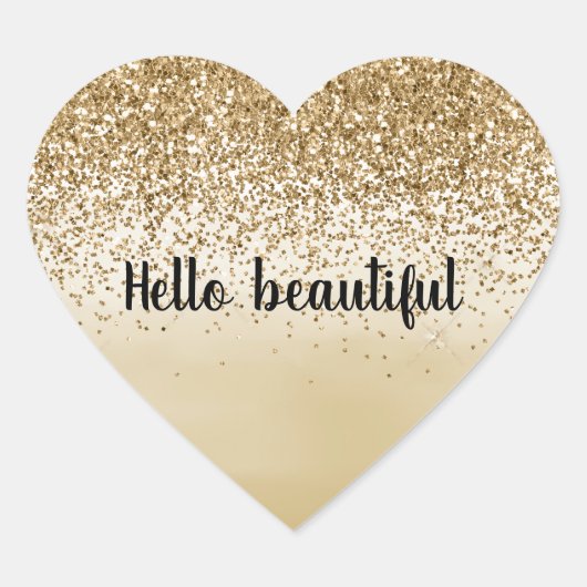 Girly Gold Ombre Waterverf Glitter Hart Sticker (Voorkant)