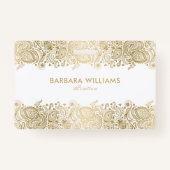 Girly Gold op White Floral Paisley Lace Badge (Achterkant)