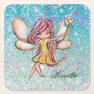 Girly Gold Paars Blue Glitter Sparkle Fairy Dust Kartonnen Onderzetters