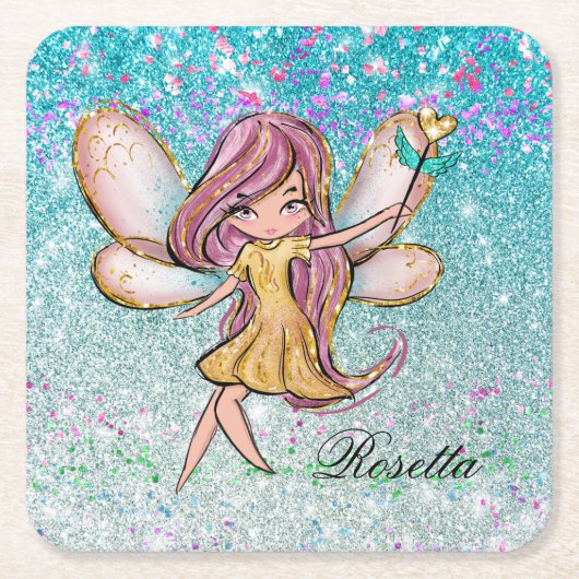Girly Gold Paars Blue Glitter Sparkle Fairy Dust Kartonnen Onderzetters (Voorkant)