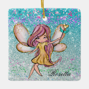 Girly Gold Paars Blue Glitter Sparkle Fairy Dust Keramisch Ornament