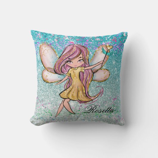 Girly Gold Paars Blue Glitter Sparkle Fairy Dust Kussen (Voorkant)