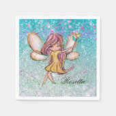 Girly Gold Paars Blue Glitter Sparkle Fairy Dust Servet (Voorkant)