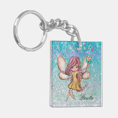Girly Gold Paars Blue Glitter Sparkle Fairy Dust Sleutelhanger (Voorkant Links)