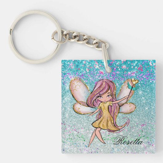 Girly Gold Paars Blue Glitter Sparkle Fairy Dust Sleutelhanger (Voorkant)