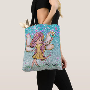Girly Gold Paars Blue Glitter Sparkle Fairy Dust Tote Bag