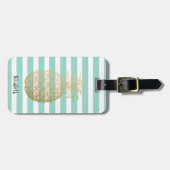 Girly Gold Pineapple Mint White Stripes Bagagelabel (Voorkant horizontaal)