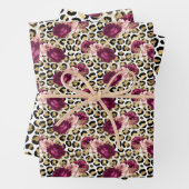 Girly Gold Pink Floral Leopard Print Inpakpapier Vel (In situ)