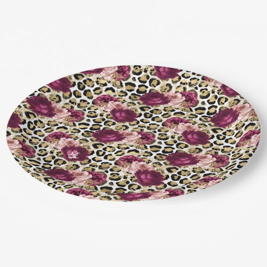 Girly Gold Pink Floral Leopard Print Papieren Bordje (Gekanteld)
