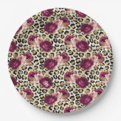 Girly Gold Pink Floral Leopard Print Papieren Bordje (Voorkant)