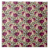 Girly Gold Pink Floral Leopard Print Tegeltje (Voorkant)