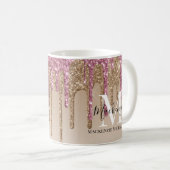 Girly Gold Pink Glitter Monogram Naam Koffiemok (Voorkant rechts)