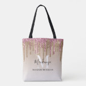 Girly Gold Pink Glitter Monogram Naam Tote Bag (Achterkant)