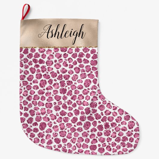 Girly Gold Pink Glitz Leopard Print Grote Kerstsok (Voorkant)