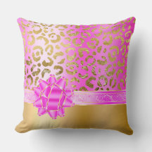 Girly Gold Pink Leopard & Fuchsia Gold Bow Ribbon