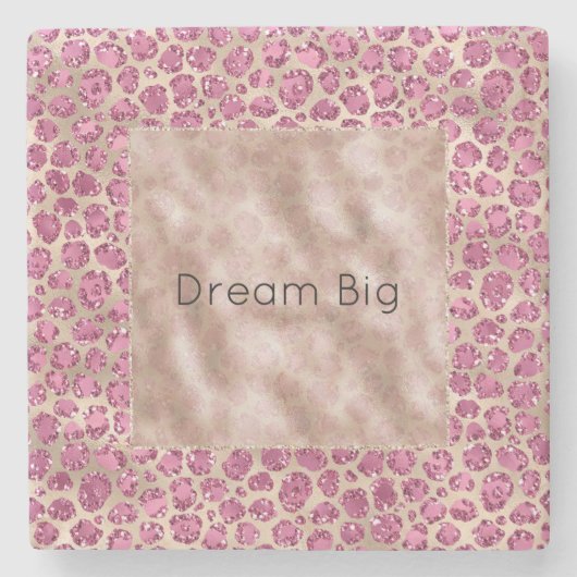 Girly Gold Pink Leopard Print Glitz op maat Stenen Onderzetter (Voorkant)