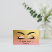 *~* Girly Gold Pink Peach Lashes Extensions Brows Visitekaartje (Staand voorkant)