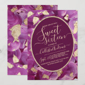 Girly Gold Plum Lila Acryl Brushstroke Sweet 16 Kaart (Voorkant / Achterkant)